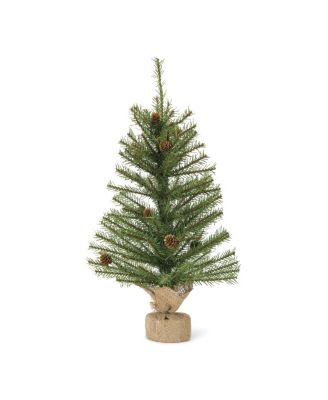 Pine Tree With Burlap Bag Base And Pinecone Accents (Set of 2)