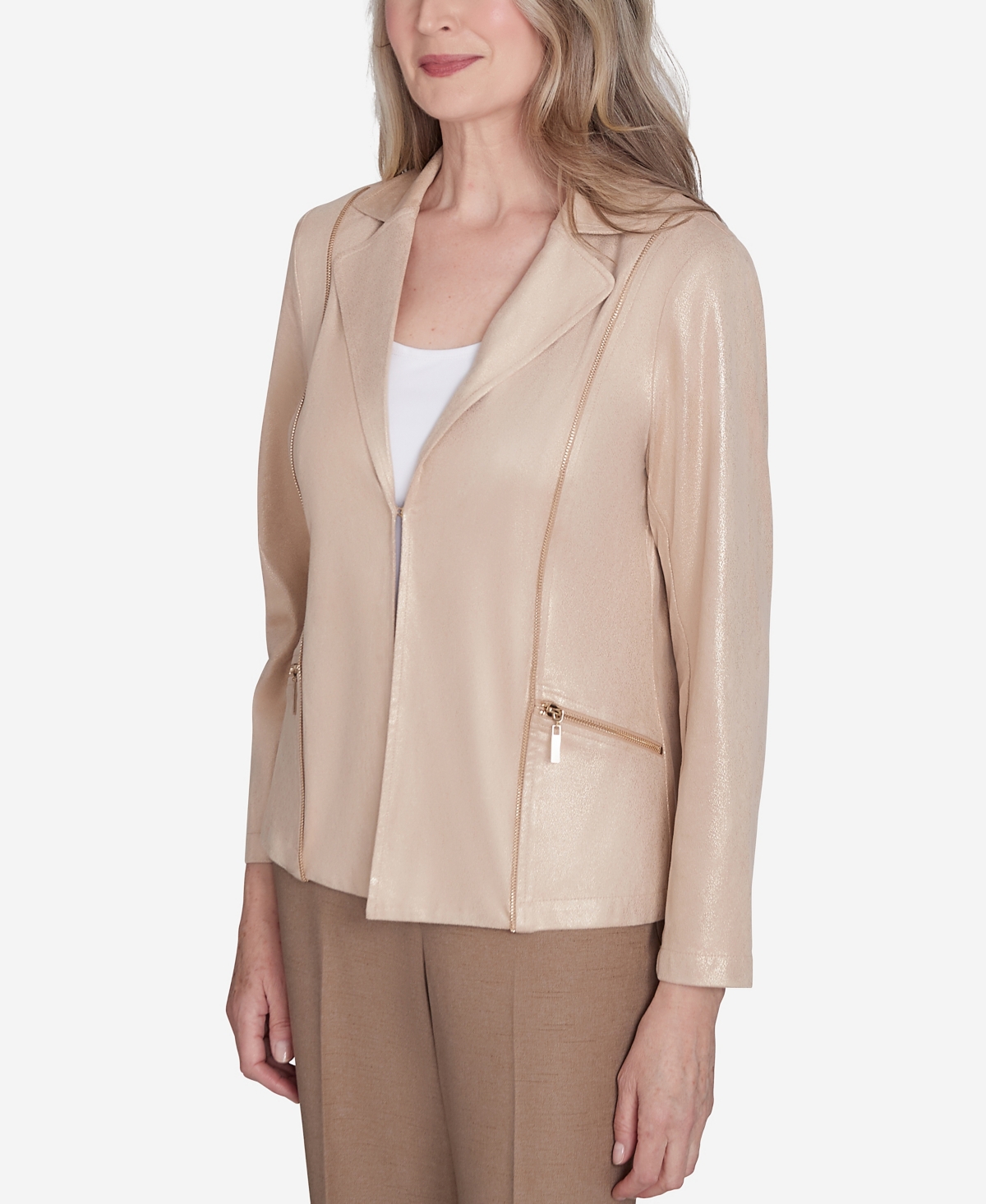 Alfred Dunner Women's Emerald Isle Shimmer Faux Leather Jacket
