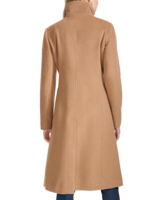 Womens Stand-Collar Single-Breasted Wool Blend Coat