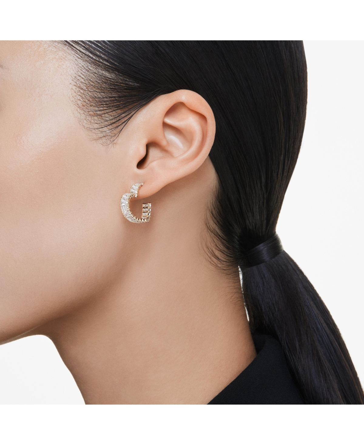 Swarovski Baguette Cut, Heart, Small, White, Gold-tone Plated Atrix Hoop Earrings In Gold