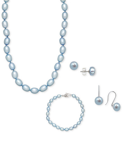 Honora Style Sky Blue Cultured Freshwater Pearl Ensemble Collection in Sterling Silver (7-8mm)