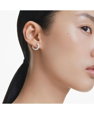 Crystal Pearl, Round Cut, White, Matrix Hoop Earrings