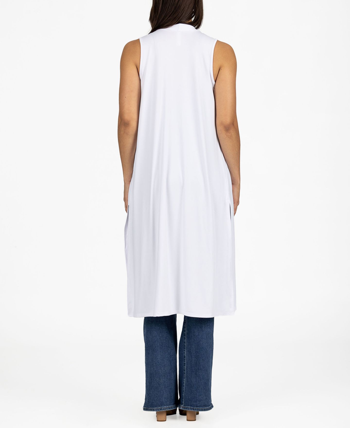 Женские кардиганы 24seven Comfort Apparel Sleeveless Long with Side Slit Cardigan Vest, цвет: Чёрный — фото 6