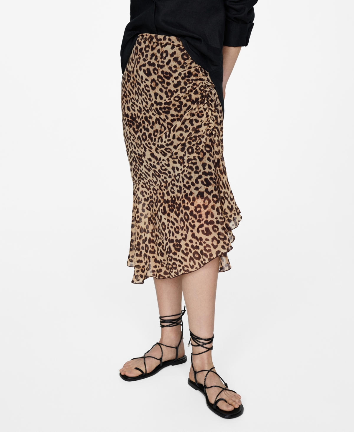 Women's Leopard Gathered Skirt - Black