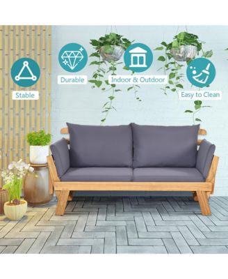 Adjustable Patio Sofa Daybed Acacia Wood Furniture w/ Cushion Pillow