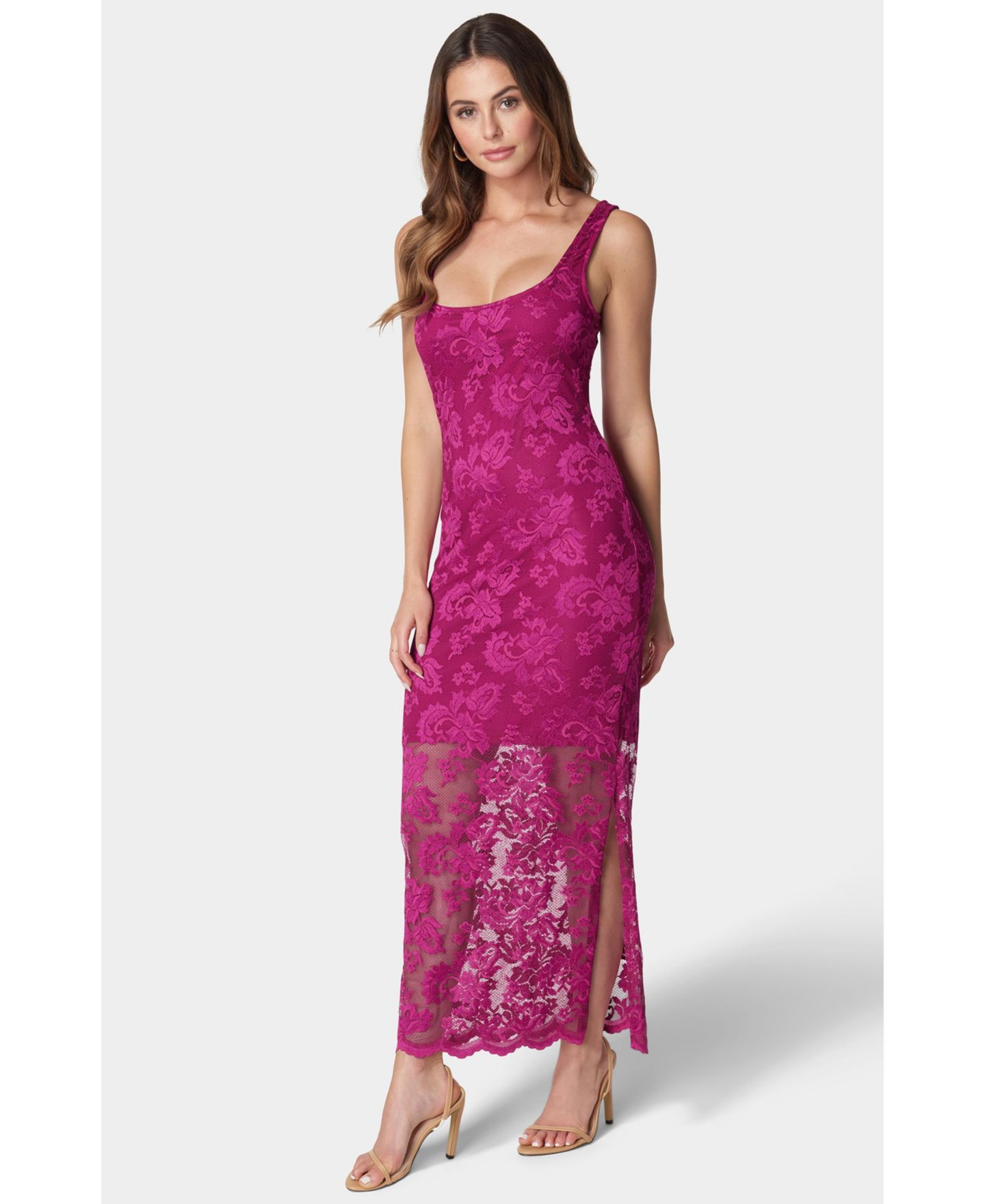 Женское платье Bebe Marseille Lace Square Neck Tank Dress, цвет: Фуксия — фото 4