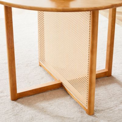 Retro Chinese Solid Wood Round Imitation Rattan Table Desk