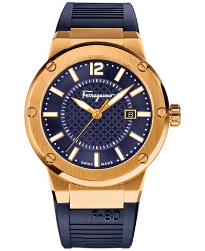 Ferragamo Men's Swiss F-80 Blue Rubber Strap Watch 44mm FIF050015