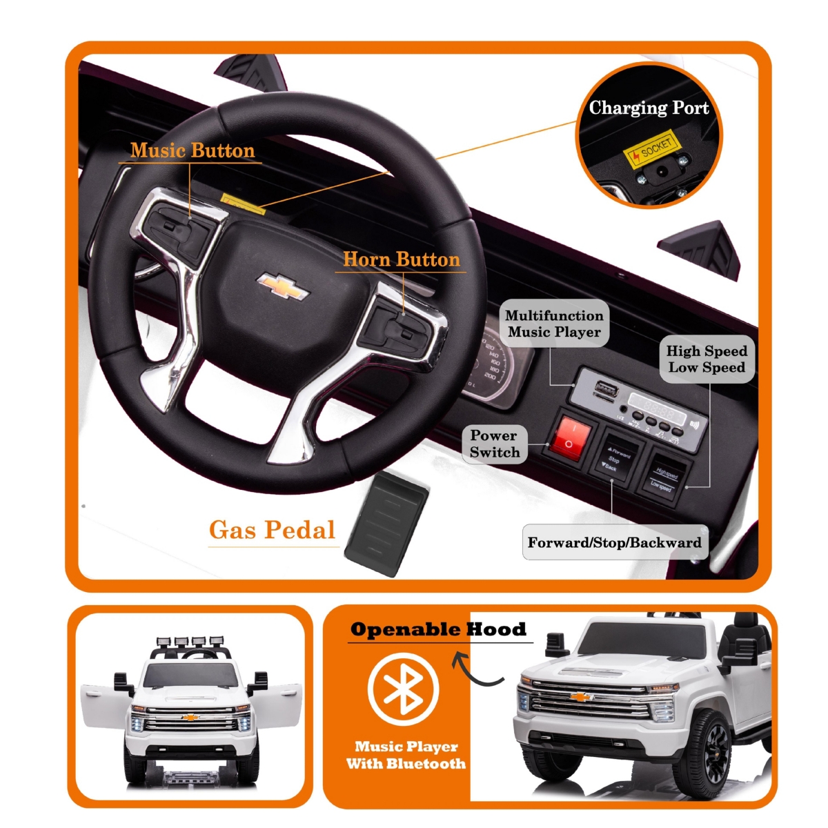 Streamdale Furniture Official Licensed Chevrolet Silverado Hd Ride-On Car with 24V 4WD Power