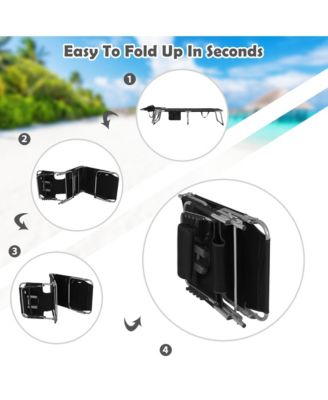 Set of 2 Beach Chaise Lounge Chair Folding Reclining Chair w/ Facing Hole Turquoise