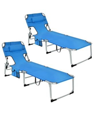 Set of 2 Beach Chaise Lounge Chair Folding Reclining Chair w/ Facing Hole Turquoise