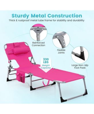 Set of 2 Beach Chaise Lounge Chair Folding Reclining Chair w/ Facing Hole Turquoise