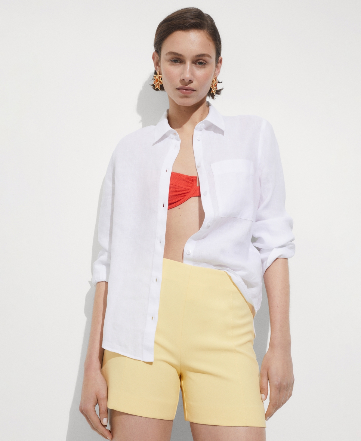 Mango Straight Mid-rise Shorts Black In Black