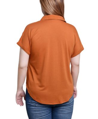 Short Sleeve Woven Front-Jersey Back Top