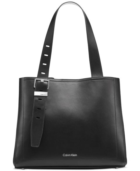 Женская сумка Calvin Klein Lowen Triple Compartment Adjustable Tote, цвет: Чёрный белый