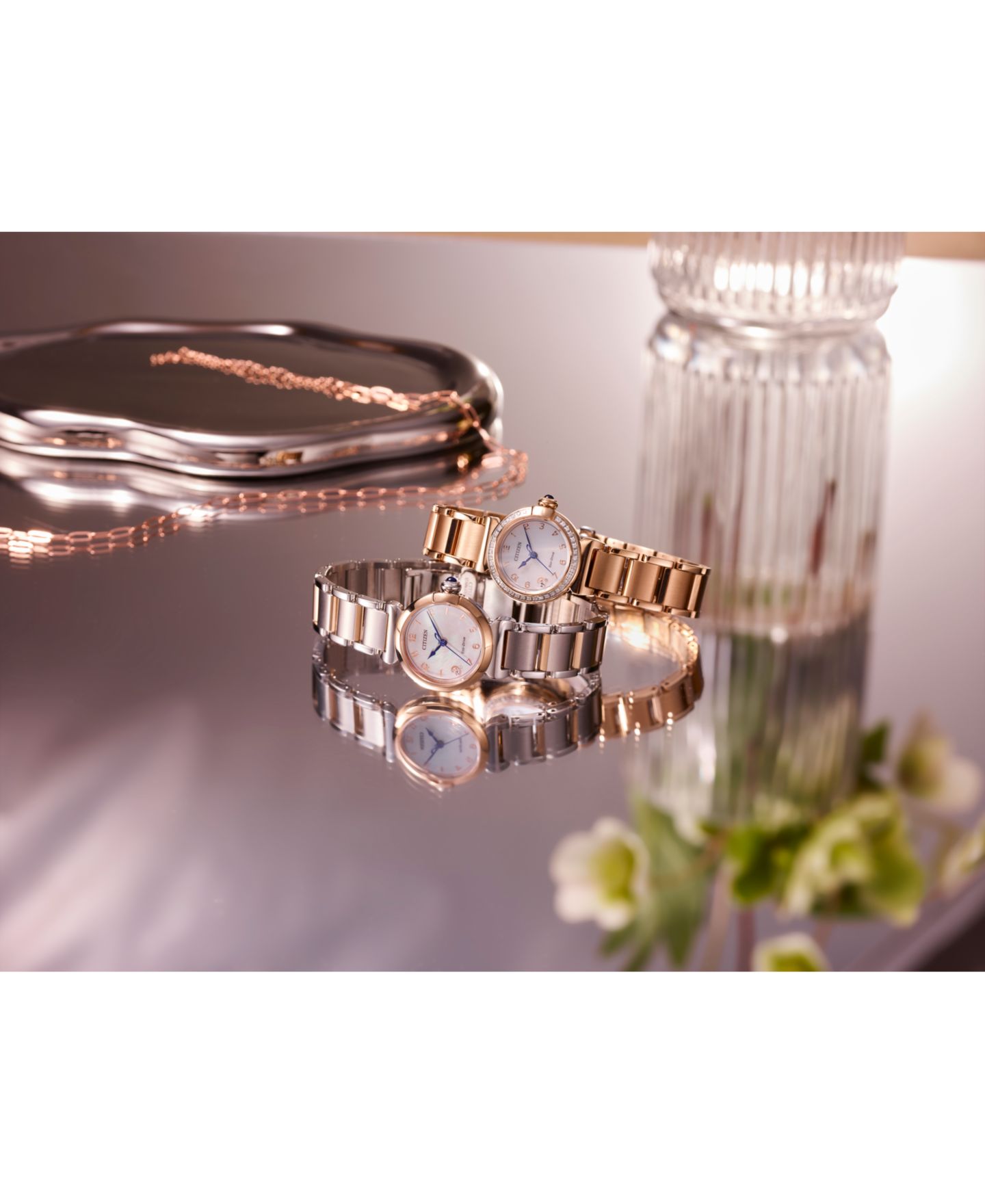 Женские часы Citizen Eco-Drive Diamond (1/6 ct. t.w.) Rose Gold-Tone Stainless Steel Bracelet Watch 26mm — фото 3