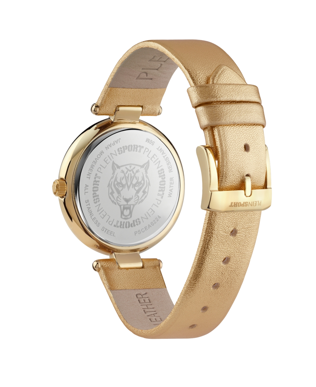 Plein Sport Opium Leather Strap Watch With Champagne Sunray Dial In Gold