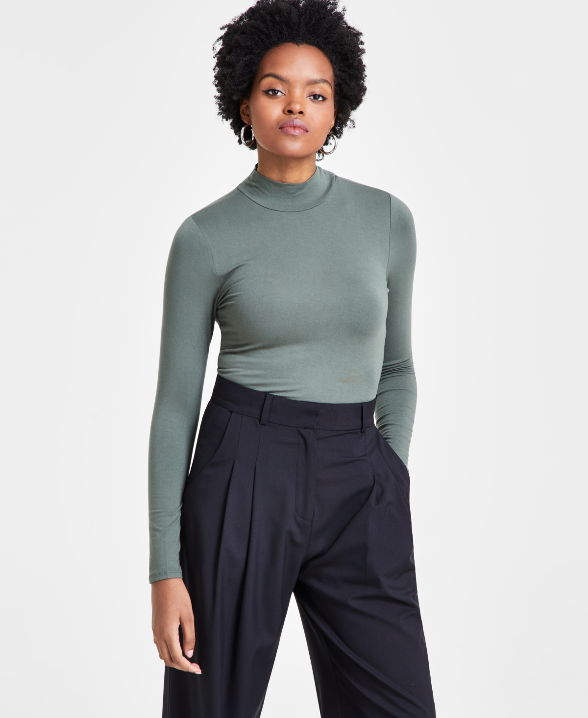 Bar Iii Women's Mock Neck Long-sleeve Jersey Bodysuit, Created For Macy's In Palmetto