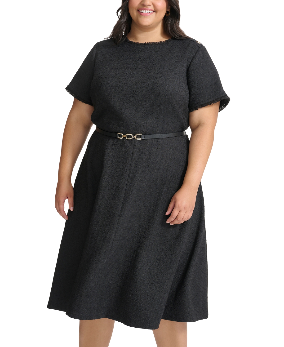 Tommy Hilfiger Plus Size Fringe-Trim Belted Fit & Flare Dress