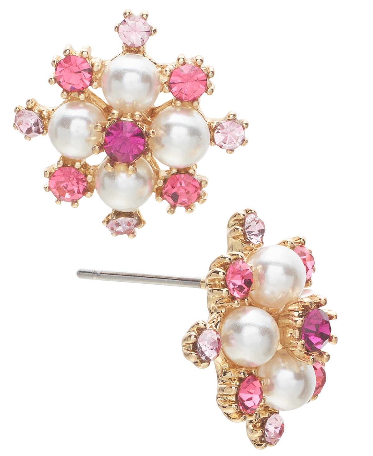Gold-Tone Color Crystal & Imitation Pearl Button Earrings, Created for Macy's - Gold
