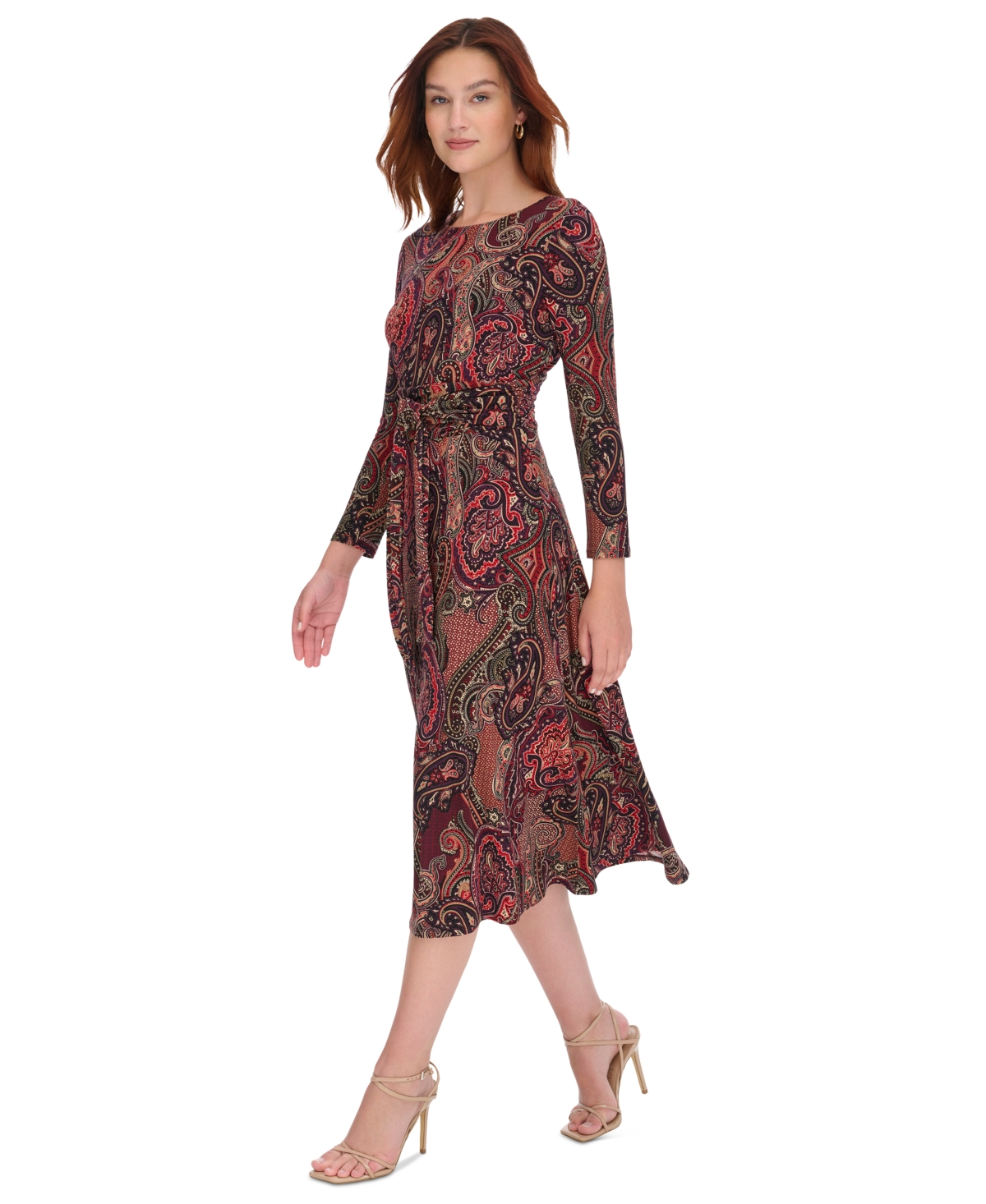 Tommy Hilfiger Women's Round-Neck Fit & Flare Long-Sleeve Dress -chlpep