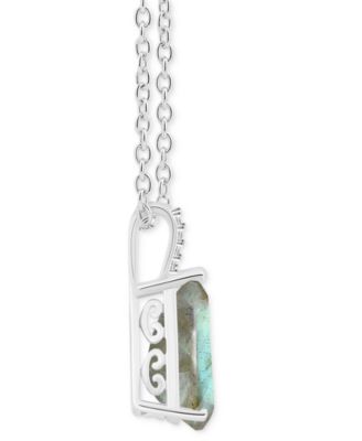 Labradorite & Diamond Accent Pear 18" Pendant Necklace in Sterling Silver (Also in Onyx)
