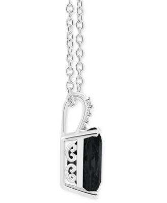 Labradorite & Diamond Accent Emerald-Cut 18" Pendant Necklace in Sterling Silver (Also in Onyx)
