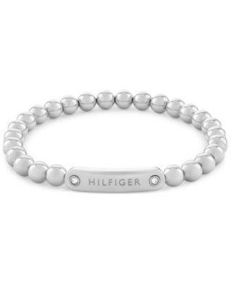 Beaded Stainless Steel Logo Stretch Bracelet