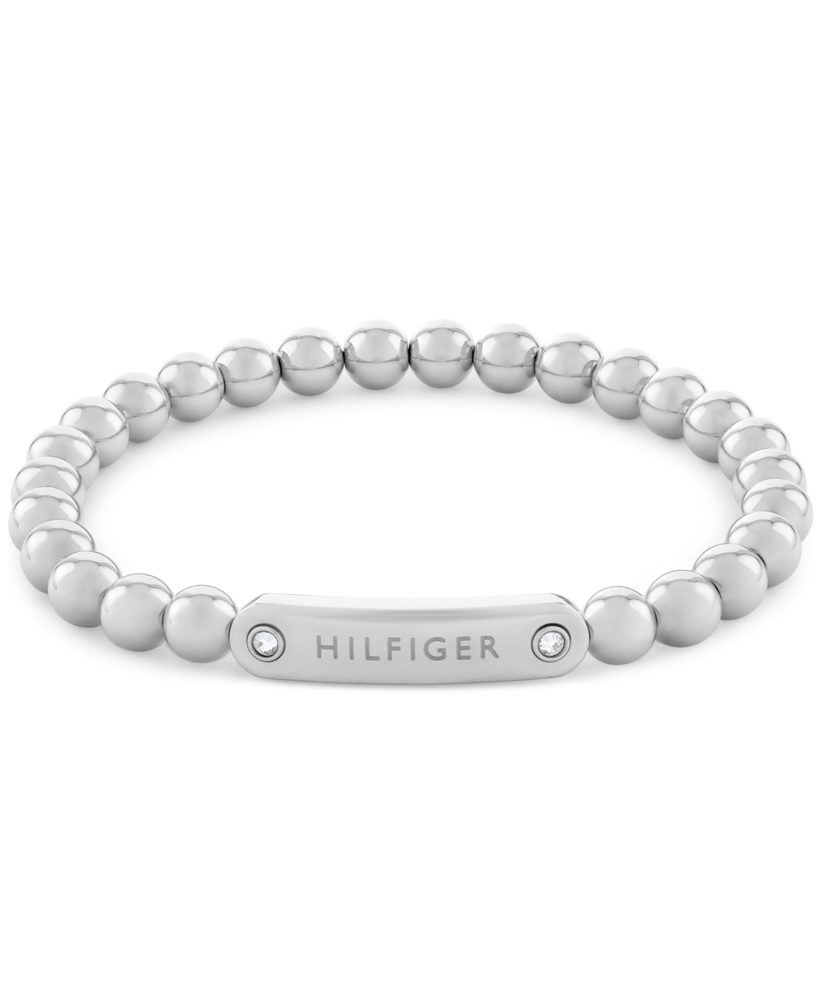 Tommy Hilfiger Beaded Stainless Steel Logo Stretch Bracelet