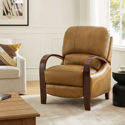 Alex Mid Century Modern Genuine Leather Manual Recliner