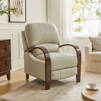 Alex Mid Century Modern Genuine Leather Manual Recliner