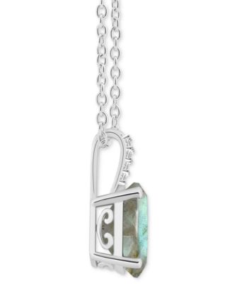Labradorite & Diamond Accent Oval 18" Pendant Necklace in Sterling Silver (Also in Onyx)