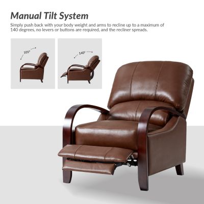 Alex Mid Century Modern Genuine Leather Manual Recliner