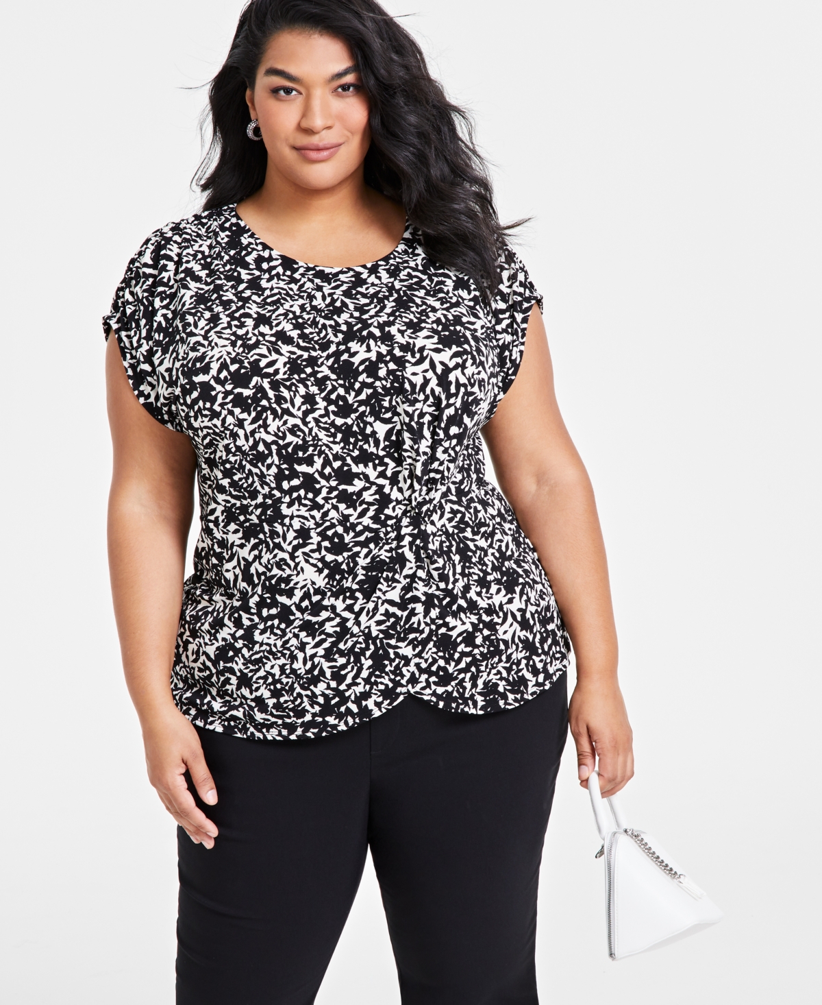 I.n.c. International Concepts Plus Size Printed Gathered Top, Created for Macy's