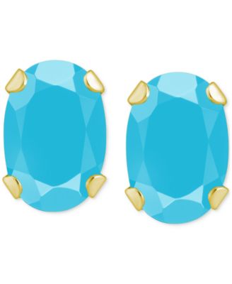 Turquoise Solitaire Oval Claw-Set Stud Earrings in 14k Gold
