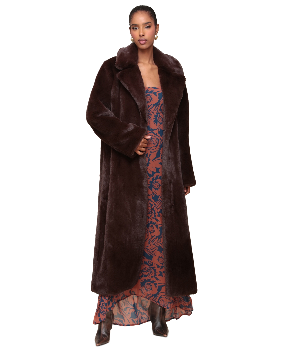 Avec Les Filles Women's Notched-Collar Faux-Fur Maxi Coat