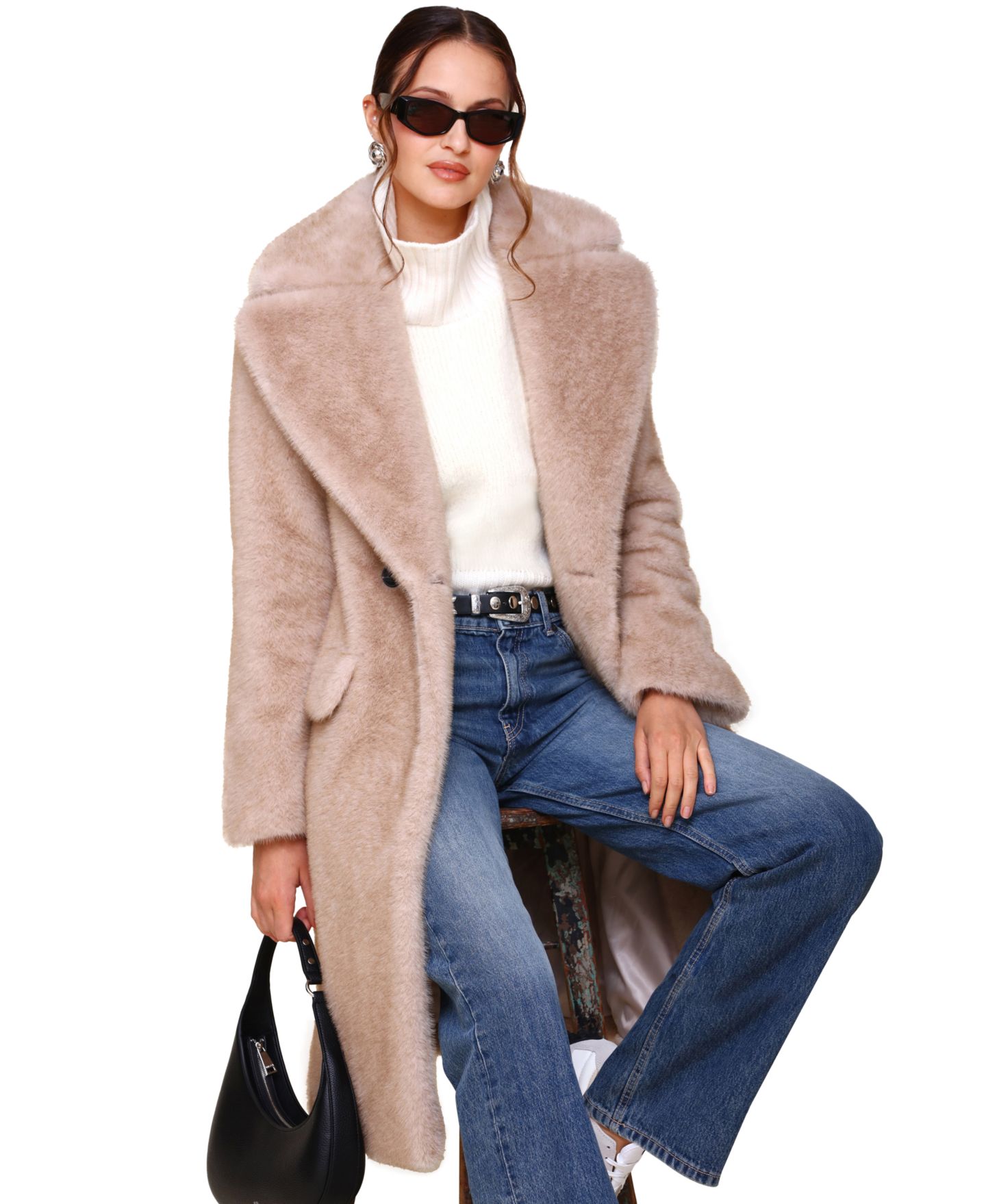 Женское пальто Avec Les Filles Notched-Collar Faux-Fur, цвет: Бежевый — фото 7