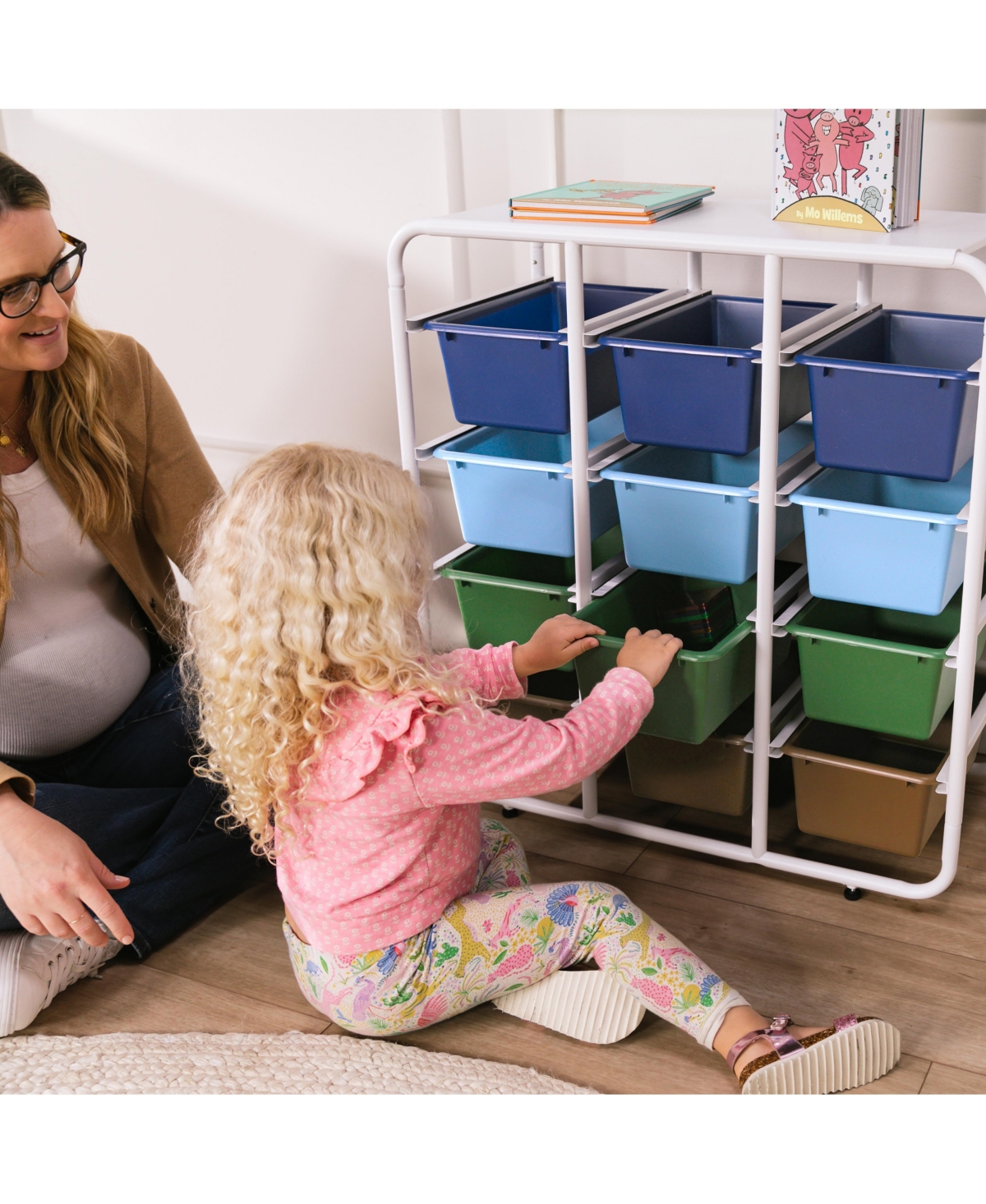 ECR4Kids 5-Tier Storage Rack with 15 Cubby Bins 5x3, Assorted