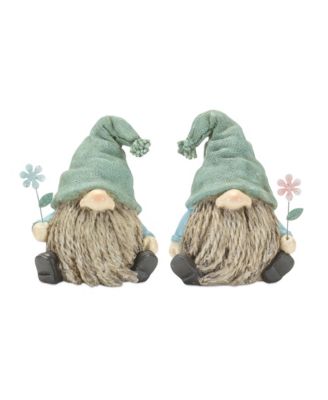 Stone Garden Gnome Figurine With Flower Stem Accent (Set of 4)