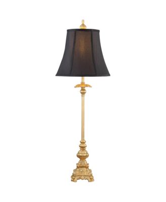 Traditional Buffet Table Lamps 36.5" Tall Set of 2 Gold Intricate Details Black Fabric Bell Shade for Dining Room