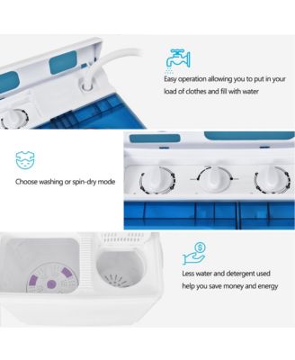 Portable Semi-automatic Washing Machine 26 lbs Twin Tub Laundry Washer Blue