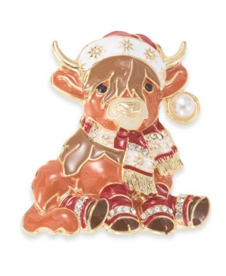 Holiday Lane - Santa Hat Highland Cow Pin