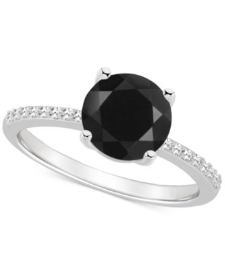 Onyx & Diamond (1/10 ct. t.w.) Solitaire Ring in Sterling Silver
