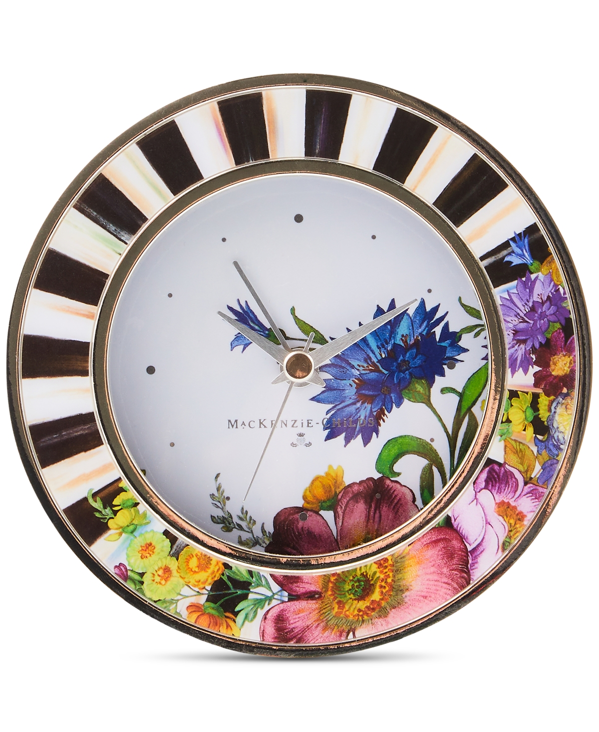 Mackenzie-childs Flower Market Silver Plated Round Desk Clock In No Color