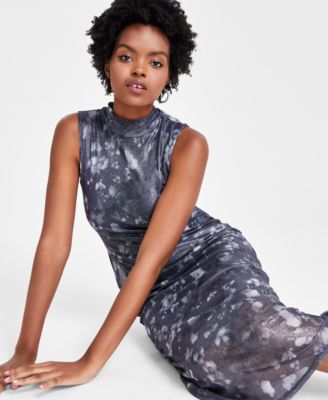 Bar III Women's Foil Mesh Mock Neck Sleeveless Midi Dress, Created for Macy's