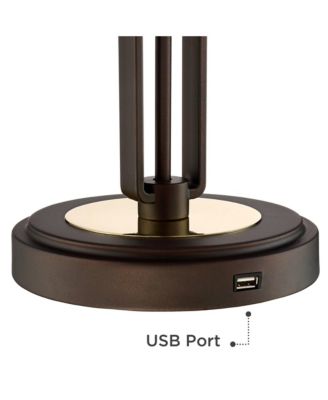 Javier Industrial Table Lamp 24 1/2" High Bronze with USB Charging Port White Drum Shade for Bedroom Living Room Bedside Home Desk