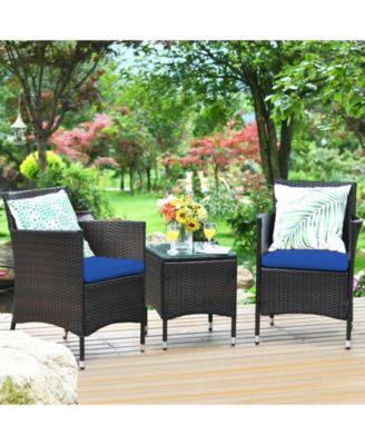3 Pieces Ergonomic Wicker Patio Conversation Set-Navy