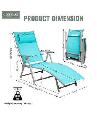 Adjustable Outdoor Lightweight Folding Chaise Lounge Chair with Pillow-Blue
