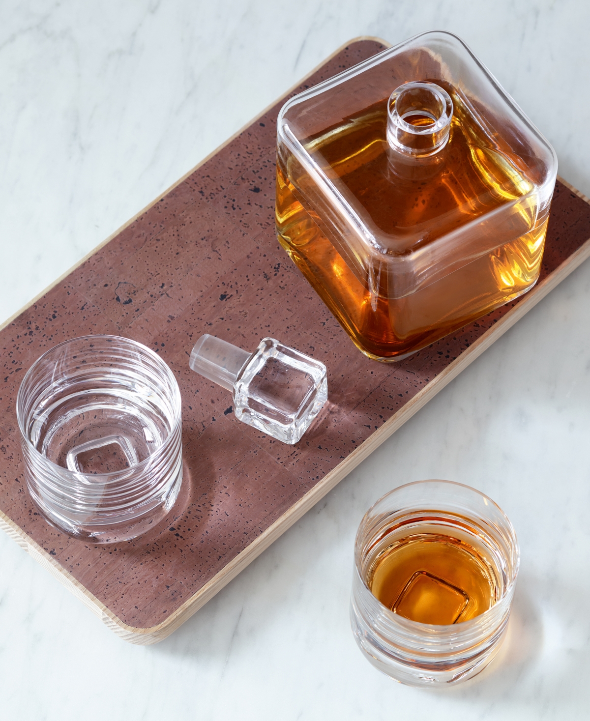Lsa International Cask Whisky Connoisseur Set With Cork Tray, 34oz In Clear Glass And Cork And Ash Tray