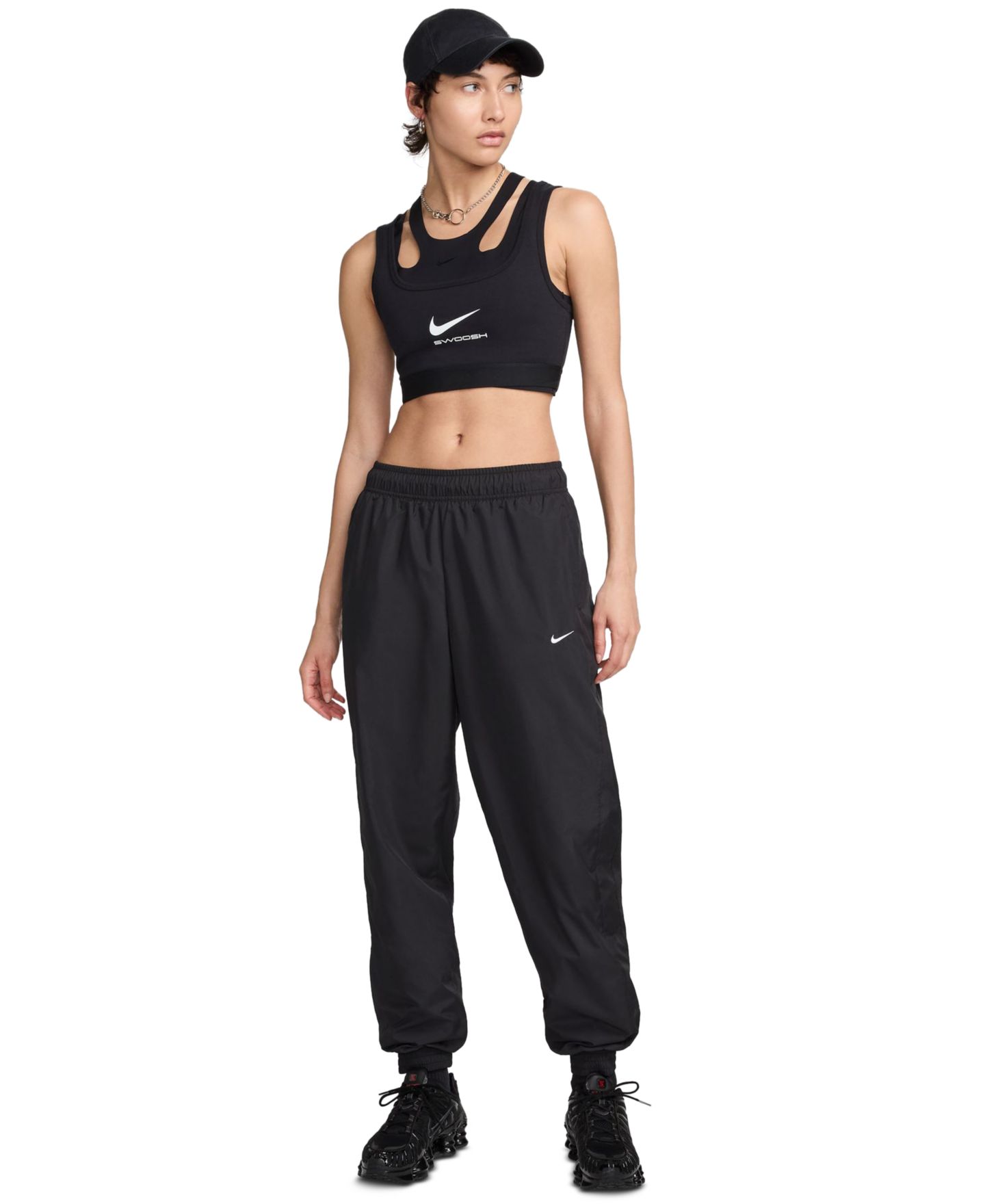 Женские брюки Nike Sportswear Classic Woven Mid-Rise Jogger, цвет: Чёрный / Белый — фото 3